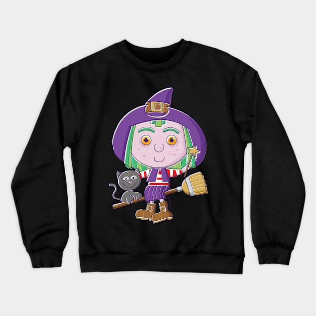 Cute Witch Cartoon Crewneck Sweatshirt by vaughanduck